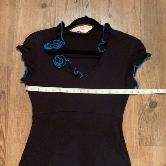 LUC FONTAINE Designer Black Dress!!! Turquoise Roses & Trim!!! - Picture 8 of 11
